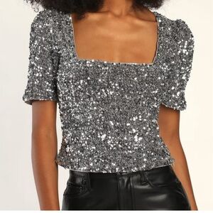 Lulu’s Sequin Square Neck Crop Top